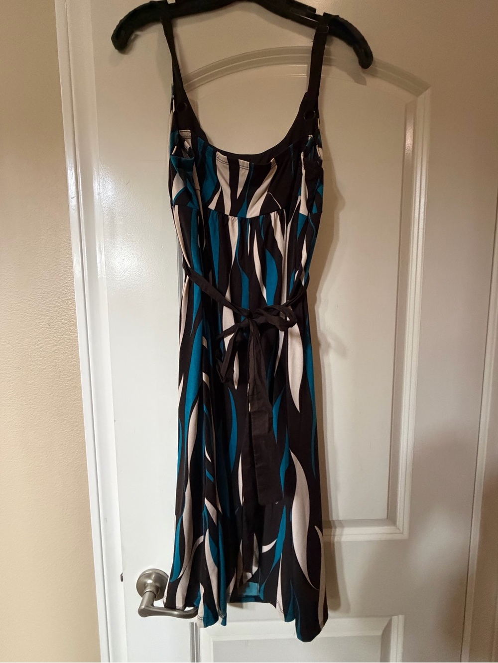 Mossimo Supply Co. Teal, dark brown and cream Striped Midi Dress with Waist Tie